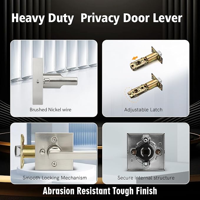 2 Pack Brushed Nickel Privacy Door Handles for Bed/Bathroom Interior Door Knob, Reversible Door Locks for Left or Right Sided Doors