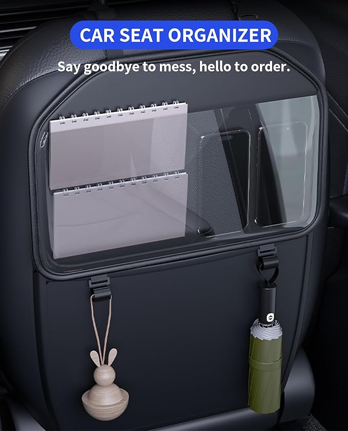 Car Tablet Holder, Backseat Headrest Mount for iPad, Adjustable Seat Organizer with Touch Screen Pocket & Storage Hooks, Fits 7-11 Inch Tablets, Kids Travel Accessory