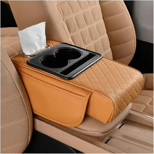 Car Armrest Box Thicken Height Pad Arm Rest Cushion Memory Cotton Elbow Universal Auto Interior Storage Tissue Organizer(Orange)