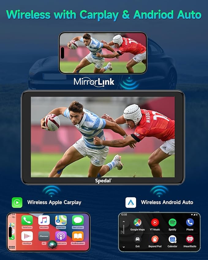 Spedal Car Play with Backup Camera, Portable CarPlay and Android Auto 7" CarPlay Screen for Car, Mirror Link/Bluetooth/Navigation/Voice Control