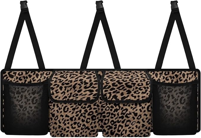 Brown Leopard Print Trunk Organizer Car Women Sturdy Car Organization Waterproof Back of Seat Car Organizer,Easy to Install
