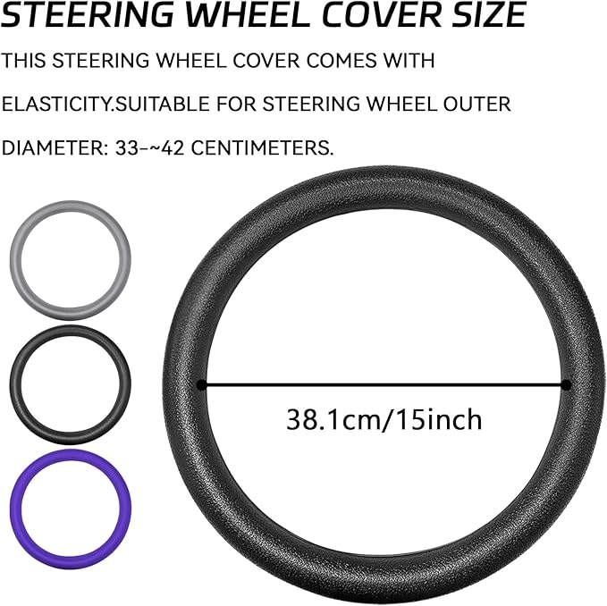 Car Steering Wheel Cover, Silicone Non-Slip Steering Wheel Protector, 13/14/15/16 inch Ultra Thin Steering Wheel Protective Covers for Women Men, Universal Vehicle Accessories (Black)