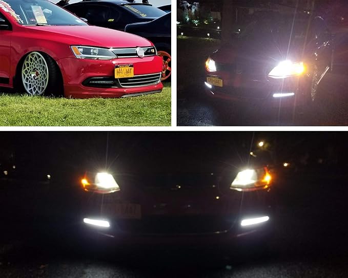iJDMTOY Xenon White LED Daytime Running Lights Compatible With Volkswagen: 2011-2014 MK6 Jetta, OEM Fit DRL Bezel Assembly Powered by (9) High Power LED Lights Each Lamp