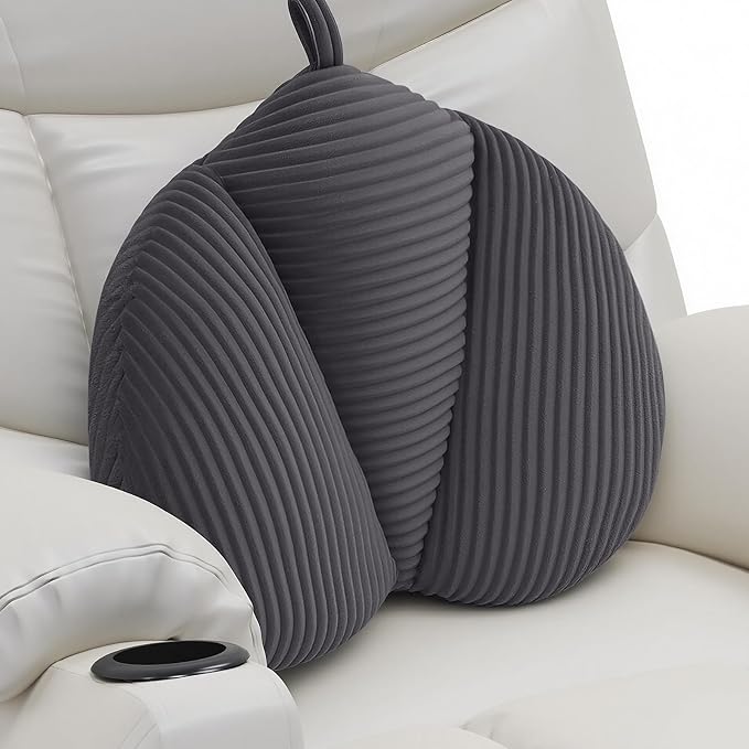 Lumbar Support Pillow for Recliner, Back Support Pillow for Office Chair, Back Cushion with Shredded Foam for Back Pain Relief & Reading, Lumbar Cushions for Couch, Sofa Seat, Car, Grey