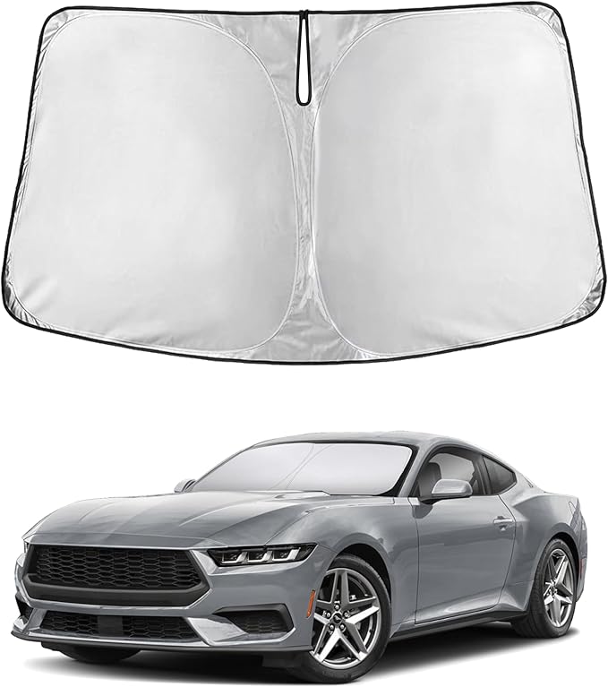 EcoNour Windshield Sunshade Compatible for Ford Mustang (NOT for Ford Mustang Mach-E) 2015-2024 2025 2026, Sun Visor for Front Windshield & Window Sun Shade Cover, UV Heat Protector, Car Accessories