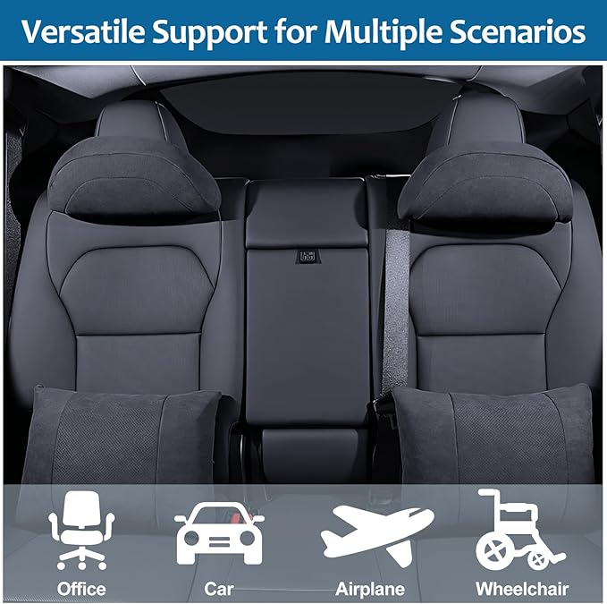 2025 Car Headrest & Lumbar Support Cushion Car Seat Cushion with Neck Pillow & Lumbar Support Kit Ergonomic Seat Headrest and Backseat Universal Fit Headrest Car Pillow for Driving Seat Office