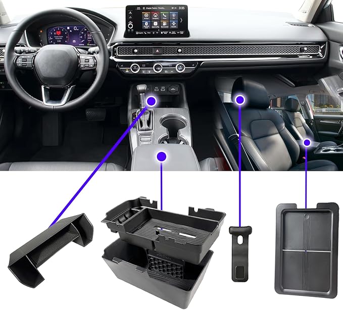 6pcs-2025 2026 Civic Center Console Organizer Hidden Storage Organizer for 2022-2026 Honda Civic 2026 Accessories 11th Gen Sedan Hatchback LX EX Sport Armrest Organizer(Not for Si/SporTouring)