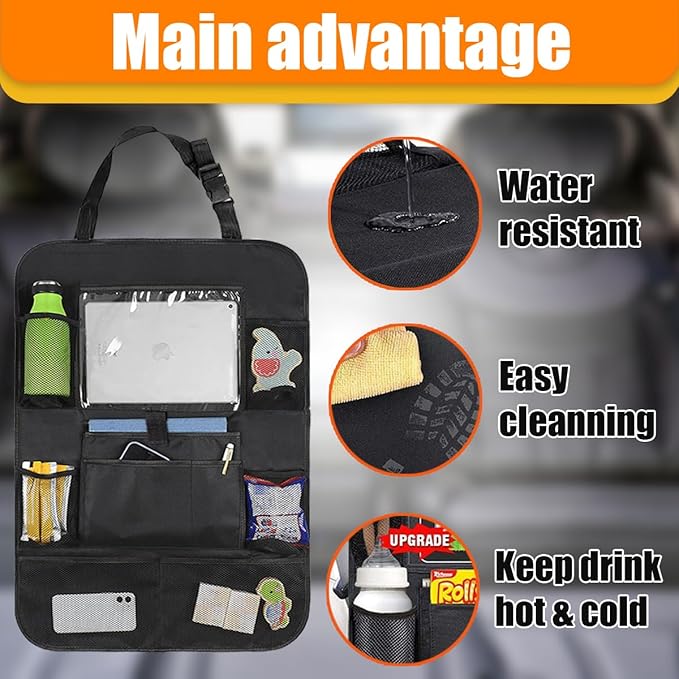 ZIMISI Car Backseat Organizer, Oxford Cloth Kick Mats Back Seat Protector with 9 Pockets & Clear Tablet Holder, Universal Waterproof Car Road Trip Essentials Storage Accessory (1PC)