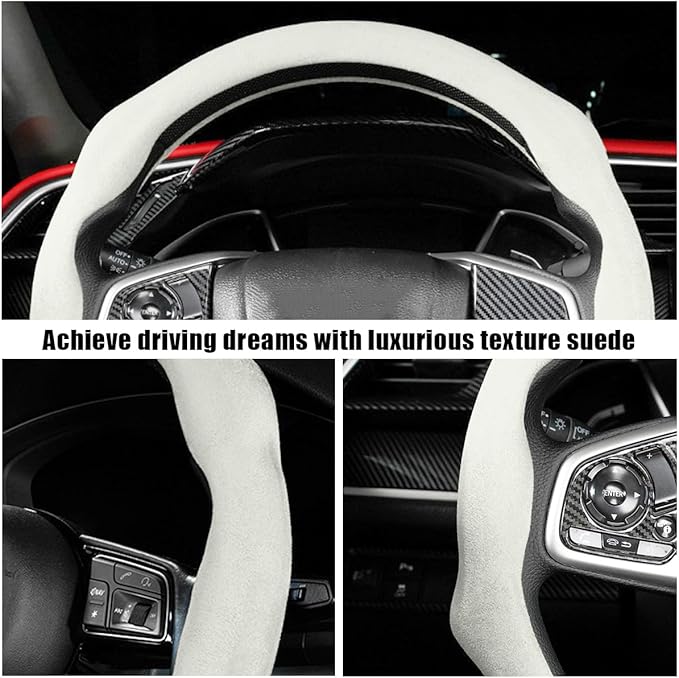 Mandark Car Steering Wheel Cover, Suede Sport Vehicle Steer Wheel Protector Fitting 15 Inch, Non-Slip Comfortable Automotive Interior Decoration Accessories, Universal for Most Cars (Beige)