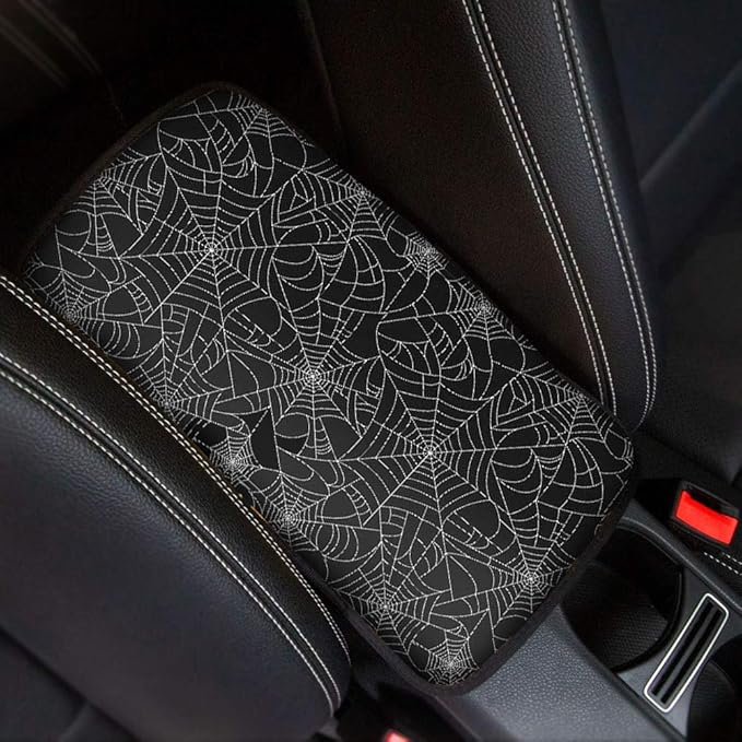 Dreaweet Stylish Spider Web Printed Black Car Center Console Armrest Cushion Cover Pad Soft Car Armrest Seat Box Cover Protector Auto Car Interior Accessories Decor