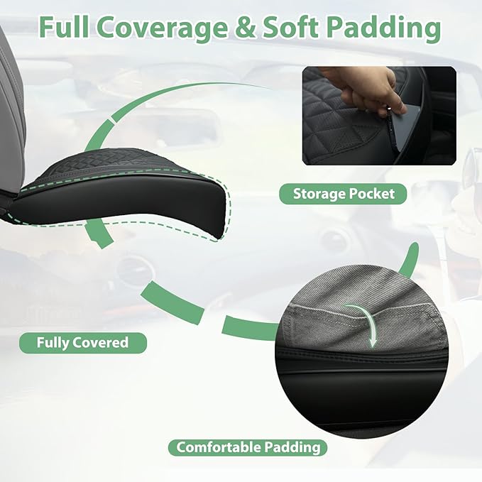 2 Pack Leather Front Car Seat Cover Bottom Only, Anti-Slip Padding Seat Cushion, Full Wrap Seat Protector with Storage Function Universal Fit for Most Cars, SUV, Pick-up Trucks (Black)