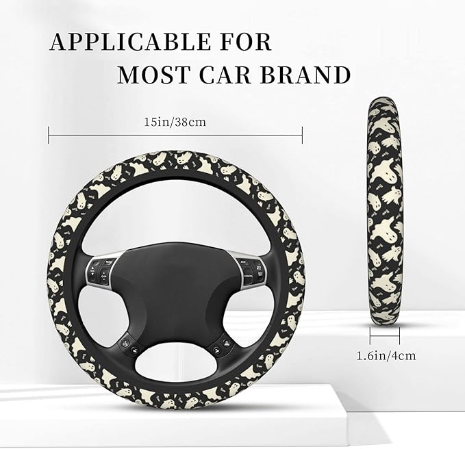 Ghost Pattern Steering Wheel Cover Universal 15 Inch Cute Car Accessories Protector for Women Men