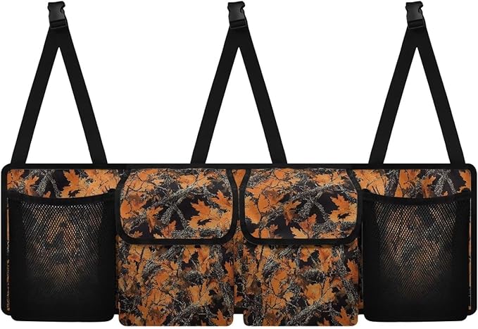 Orange Camo Hunting Hanging Trunk Organizer for SUV, Car Storage Organizer, Waterproof Back Seat Organizer for SUV, Car Organizers and Storage with Adjustable Straps