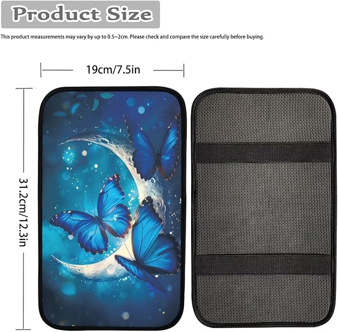 UNICEU Butterfly Car Interior Set Moon Butterflies Car Center Console Pad Universal Washable Auto Armrest Seat Box Cover Interior Protector Universal Fit SUV Vehicles