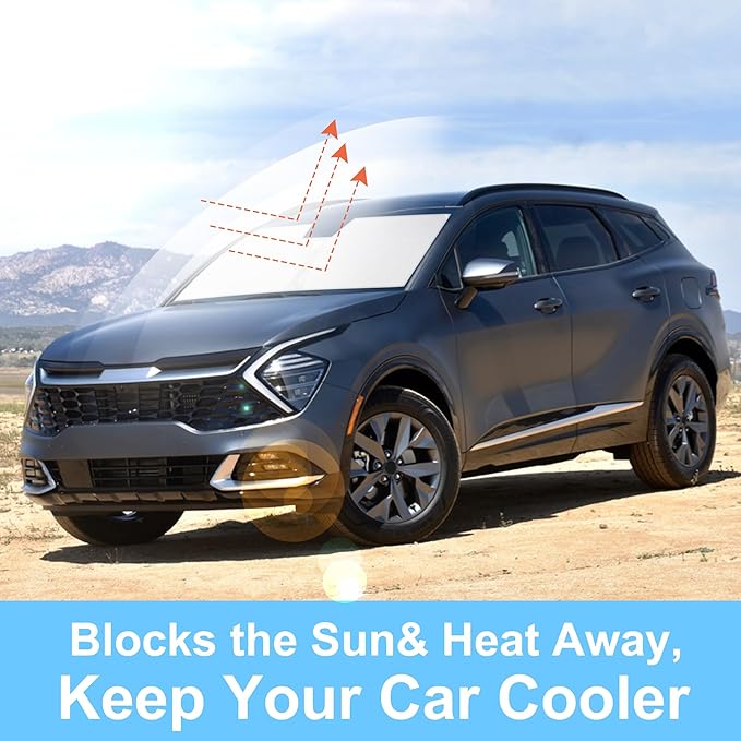 Windshield Sun Shade Custom Fit for 2023 2024 2025 2026 Kia Sportage Accessories Foldable Sunshade Sun Blocker Protect Car from Sun Rays & Heat Damage Keep Your Car Cooler