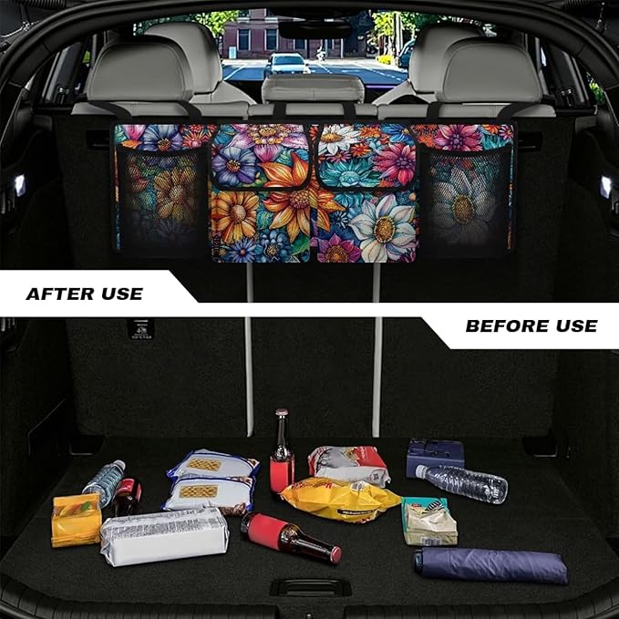 Car Trunk Hanging Organizer with with Adjustable Straps, Mandala Flower Car Trunk Organizer Storage, It Easy to Find Things, Make the Trunk of Your Car Look Neat and Tidy