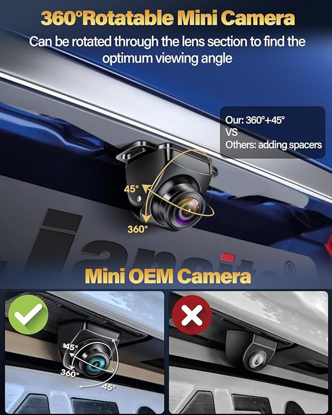 【Upgrade 180°Wide Angle】 Backup Camera AHD 1080P Back up Camera for Cars Super Night Vision 360° Rotatable Front/Side/Rear View Camera IP69K Waterproof Reverse Camera No-drillling Install
