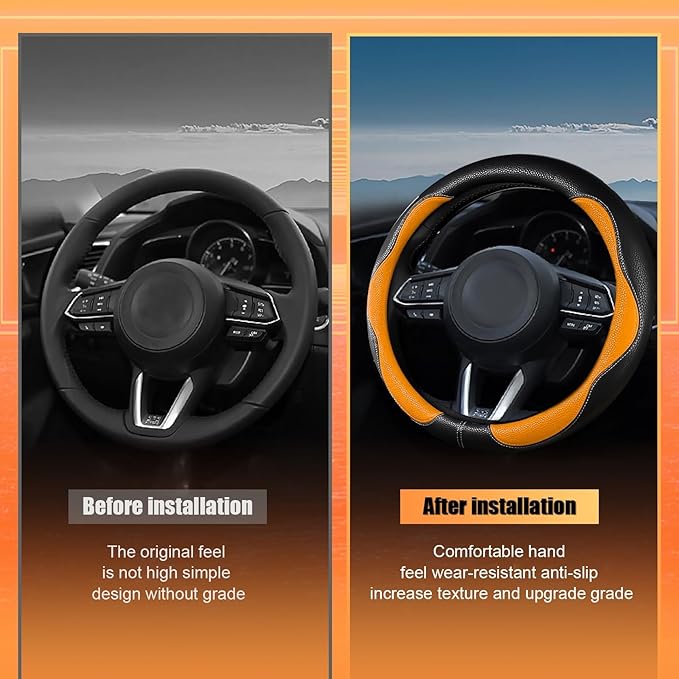 SuperKaKa Car Steering Wheel Cover 2025, Universal Auto PU Cute Breathable Slip-Proof Comfort Imitation Leather Protector Cars Interior Accessories for Women Men Fit Most Vehicle (Orange)