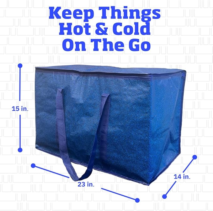 DURASACK XXXL Insulated Food Delivery Bag – 23”x14”x15” Reusable Catering Tote for Hot & Cold Food – Water-Resistant Thermal Carrier for Meal Transport, Grocery Runs, and Events, Blue