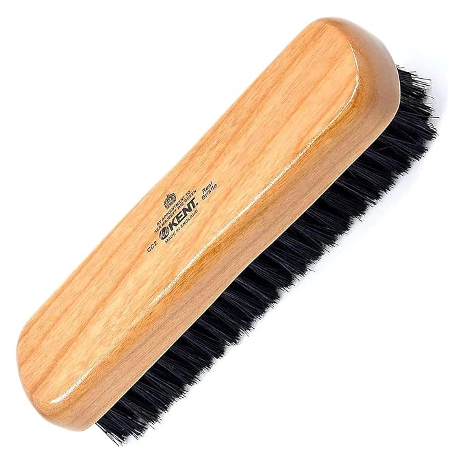 Kent CC2 Finest 100% Handcrafted Clothes Brush: Black Boar Bristle & Nylon Mix with Cherrywood Handle - Travel-Size Lint/Fuzz Remover for Cashmere, Wool, Silk; Suede Brush & Pet Hair Lint Roller