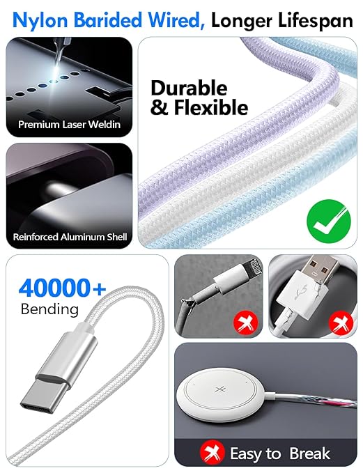 Travel Essentials for Apple Watch Charger,iPhone Charger,3 in 2 Type C/L/Magnetic Fast Charging Cable,Multi Charging Cable Portable Designed for iWatch Series,iPhone 17-11,Galaxy S26-S21,Car-6FT