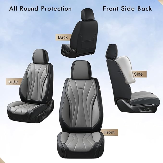 Coverado Car Seat Covers, 5 Seat Front and Back Seat Covers, Waterproof Seat Cover Full Set, Leather Seat Cover for Cars, Car Seat Protector, Car Seat Cushion Universal Fit for Most Cars (Black&Gray)
