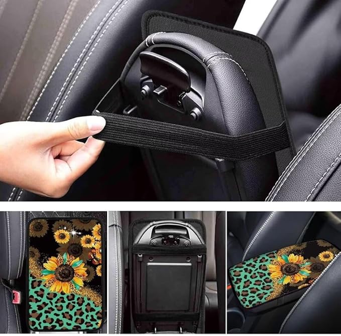 Coldinair Sunflower Universal Car Center Console Pad Leopard Print Soft Armrest Protector Cover Fit for Most Vehicle,SUV,Truck,Car Interior Accessories Decor
