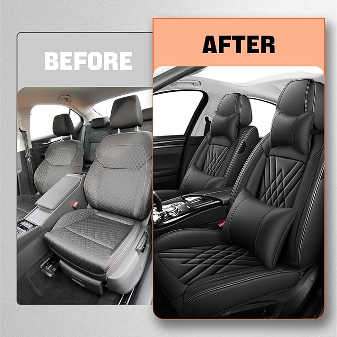 Car Seat Covers Compatible with Toyota Camry 2012-2026 Durable Waterproof Automotive Seat Covers Stretchable, Airbag Compatibility, Premium Nappa Leather(Black, 2 Pcs Front with Pillow)