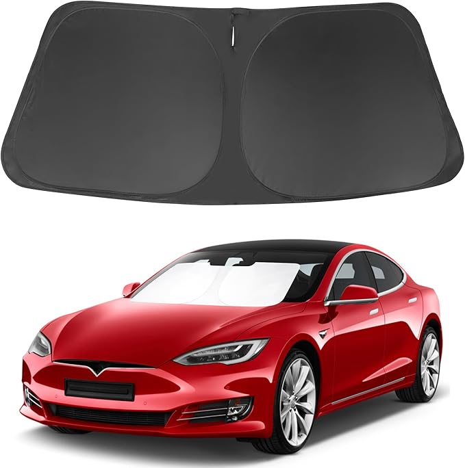 Windshield Sun Shade Custom Fit 2012-2024 2025 2026 Tesla Model S Accessories (Fit Long Range/LR Model) Foldable Sunshade Sun Blocker Visor Protector