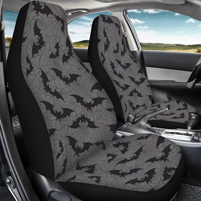 KEIAHUAN Black Bats Halloween Car Seat Covers for Men Front Seat Rear Backrest Cover Universal Car Interior Accessories Decoration Fit Most Vehicle Truck,SUV