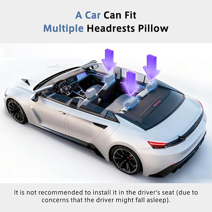 Car Headrest Pillow, 4-Way Adjustable Car Headrest,Thickened Memory Foam Road Pal Headrest, Neck Support Pillow, U- Shaped Design, Travel Car Sleeping,Suitable for Kids and Adults