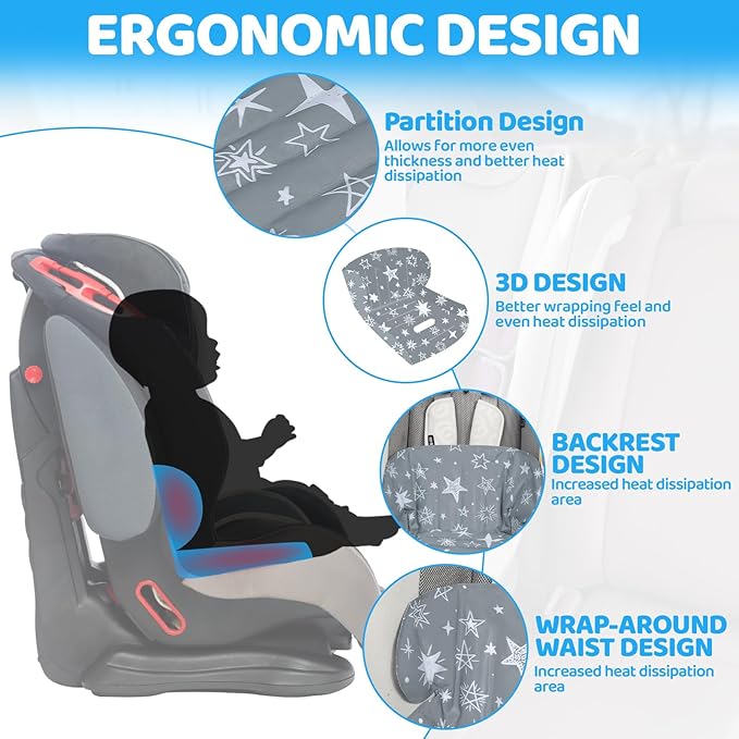 Orzbow Car Seat Cooling Pad for Babies, Toddlers, and Kids | Carseat Cooler Pad with Waterproof Seat Liner | Comfortable and Durable Cooling Cushion for Strollers, Baby Summer Essentials, Grey