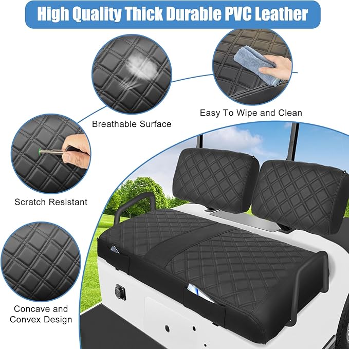 MOSNAI Golf Cart Seat Cover for Yamaha G22 G19 G16 G9 G2, Golf Cart Front Seat Cover Fit OEM Ordinary Seat Cushion, Concave and Convex Design Appearance, Thick Vinyl Leather Comfortable/Breathable