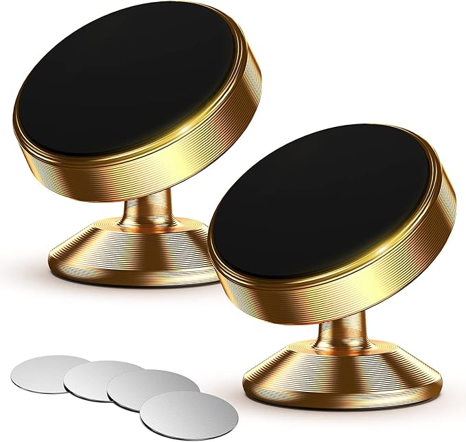 [2 Pack Magnetic Phone Mount,[Upgrade Magnet] Magnetic Phone Holder for Car, Dashboard Phone Holder Mount 360 Adjustable,Car Mount for iPhone Samsung etc All Smartphones (Gold)