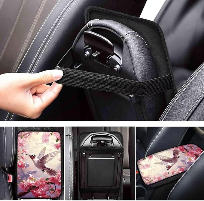 Peach Hummingbird Car Armrest Pads Car Armrest Cushion Arm Rest Covering Car Middle Console Covers Non Slip for Truck Auto SUV Car Accessories