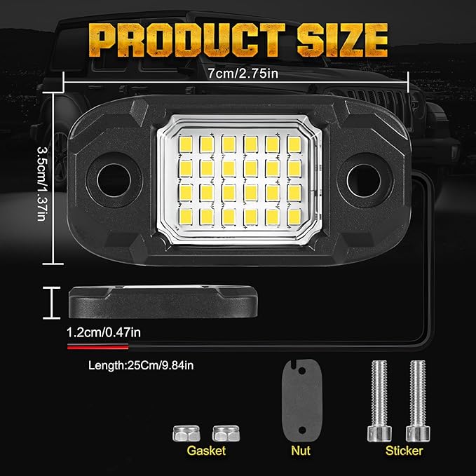 6Pods White Rock Lights 24 LEDs Chips Neon Trail Rig Lamp Underglow Lighting for Cars Trucks SUV ATV (White)