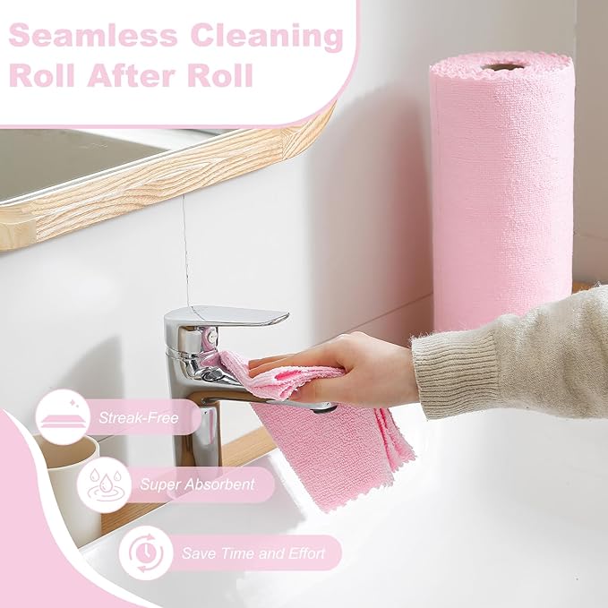 Jessy Home 2 Roll Reusable Paper Towels,100 Sheets Tear Away Microfiber Cleaning Cloth, Lint Free Cleaning Rags for Kitchen, Dishcloth,Household Cleaning Supplies