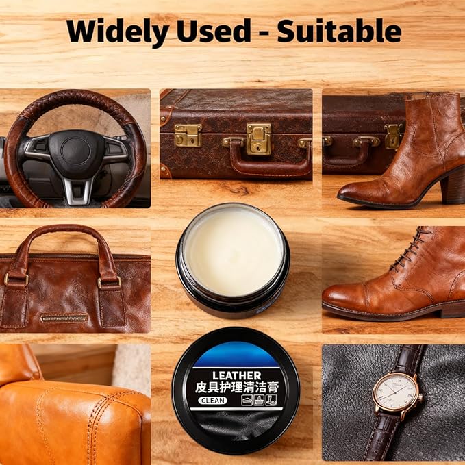 XIRUJNFD 160g/5.6oz Cleaning and Care Cream for Leather Care Conditioner, Restores & Protects for Dashboard, Steering Wheel Protection, Bag, Clothing, Sofa, Furniture, with Towels & Sponges (2)