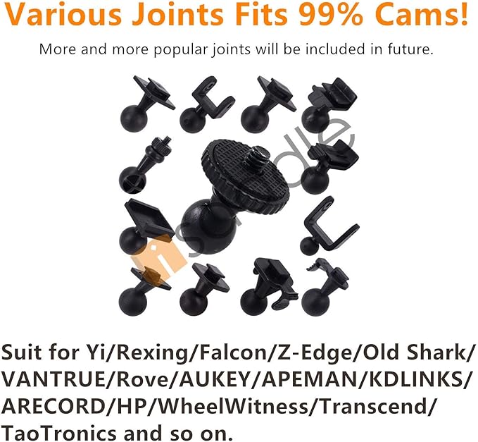Dash Cam Suction Mount - Windshield & Dashboard Suction Cup Mount Holder/w Various Joints for Yi/Rove/Rexing/Falcon/Old Shark/VANTRUE/KDLINKS/WheelWitness/...(On-Dash Cameras Suitable)