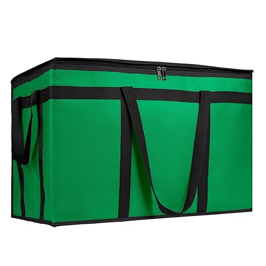 Bodaon Insulated Food Delivery Bag, XXXL Pizza Delivery Bags for Hot/Cold Food, Commercial, Large Capacity Reusable Warming Bag, Catering Cooler Bag for Delivery, Warmers for Parties (Green, 1Pk)