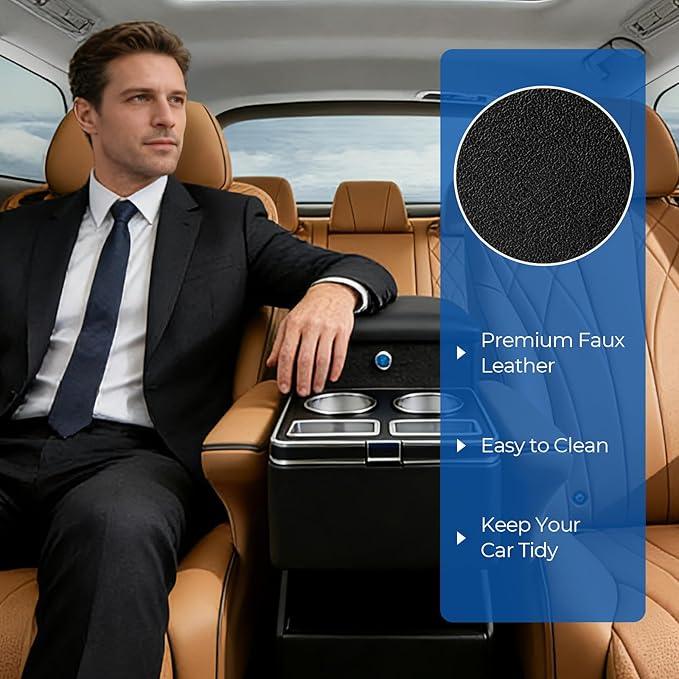 Center Console Organizer for Minivans, SUVs & Middle Van Seats - Floor-Mounted Lockable Storage Box with Dual Cup Holders, Ideal for Vehicle Interior