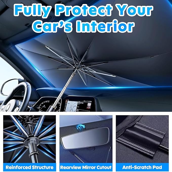 Car Windshield Sun Shade,Foldable Car Umbrella Sunshade with Universal Fits Cars, SUVs, Trucks(55 * 31 Inches)
