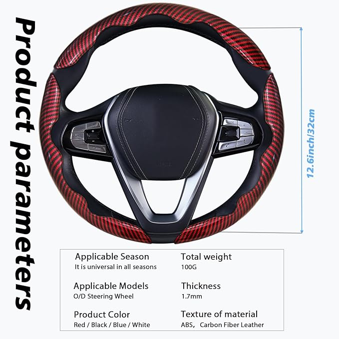 WOCOCN 3pcs Car Steering Wheel Cover,Anti-Skid Carbon Fiber Steering Wheel Protector for Men Women,Multiple Color Options,Universal for Most Car Interiors Accessories (Bright Red 3PCS)