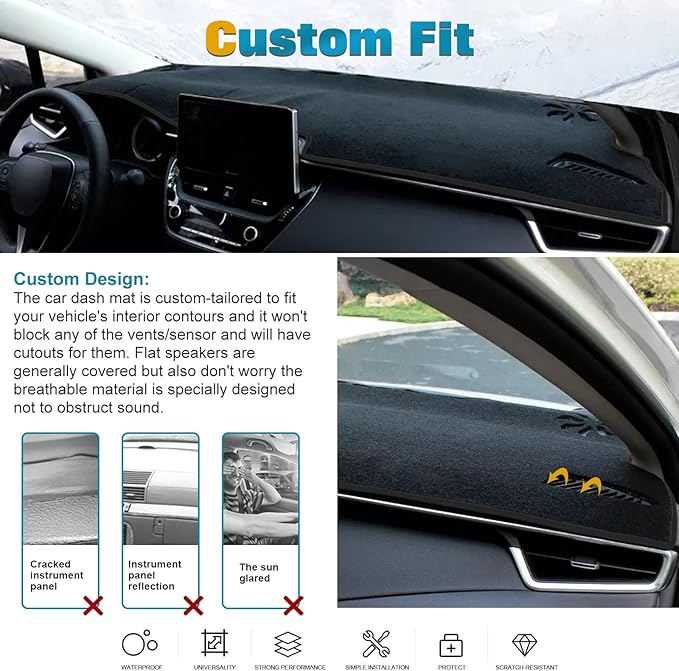 x xotic tech Center Console Dashboard Mat Pre-Cut Non-Slip Sunshield Sun Glare Protector Dash Carpet Pad Black Cover Compatible with Toyota Corolla 2019 2020 2021 2022 2023 2024 2025 2026