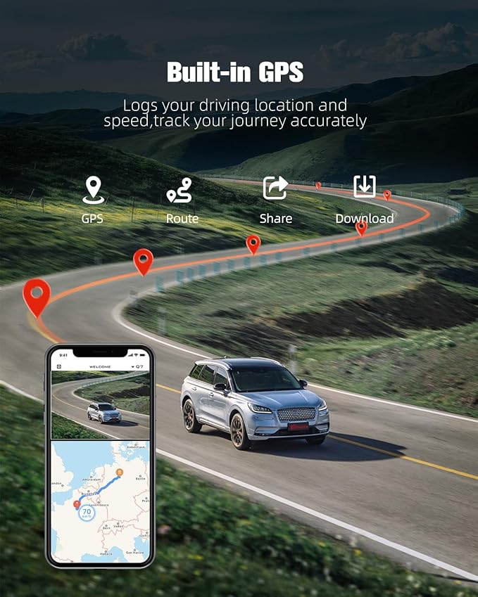 CATCATCH 4 Channel Dash Cam 360° View,4K Front and Rear Dash Camera for Cars,WDR Night Vision,Smart Voice Control,Built-in WiFi&GPS,G-Sensor,24H Parking Mode,Free 64GB SD Card,Suction Cup