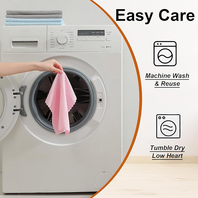 80 Pack Microfiber Cleaning Cloth Roll,Lint Free Rags & Tear Away Reusable Towels Washable Scratch,Ultra Absorbent Dish Rags(12" x 12") for Car Kitchen Home Garage-Pink