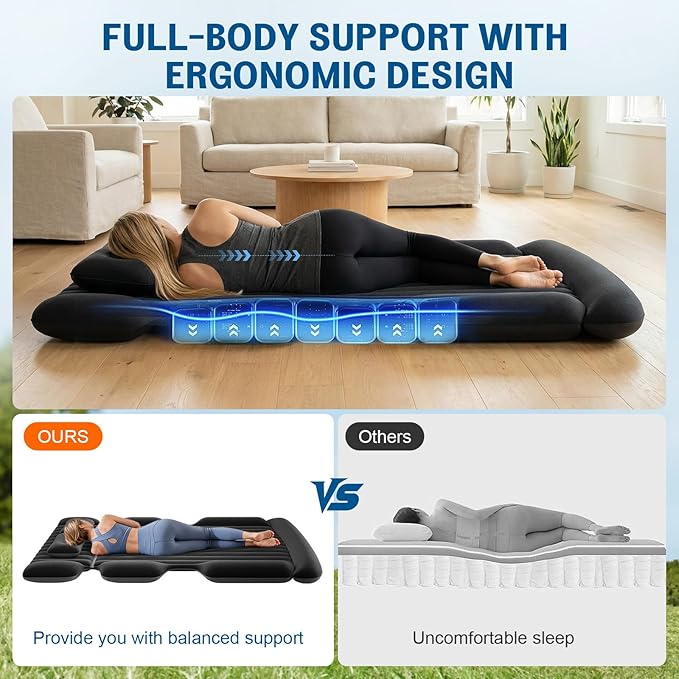 SUV Air Mattress - Thickened Car Air Mattress with Electric Pump, Portable Inflatable Car Bed with 2 Pillows, Camping Mattress Back Seat for SUV Trunk, Travel, Home (Black)