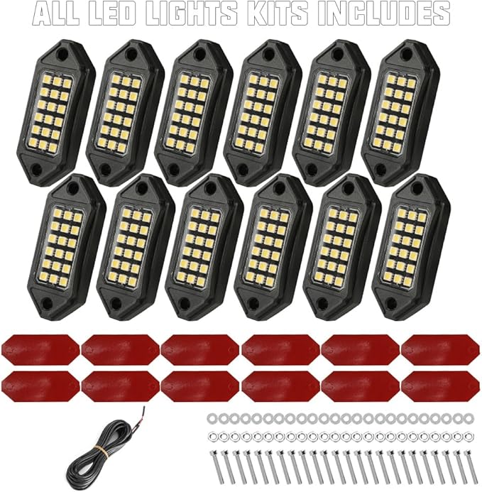 SUNPIE White Rock Lights, 12 Pods LED Rock Lights Underglow kit IP67 Waterproof Light kit for Trucks Car Jeep ATV UTV SUV Pickup Off Road RZR Under Body Glow Light Trail Lighting