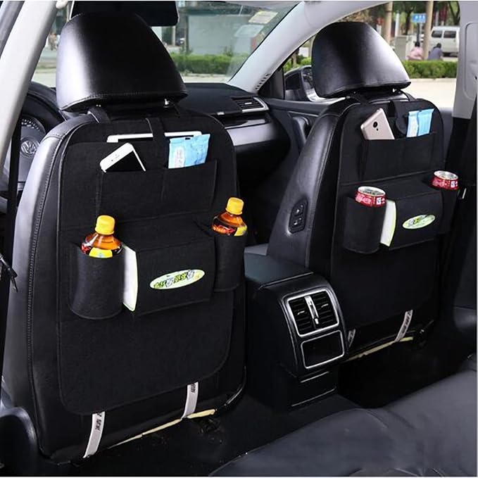 Tbest Car Backseat Organizer Storage Bag Dirt Kick Proof Easy Cleaning Convenient Practical Protector Felt Material Universal Fit for Most Cars (Black)