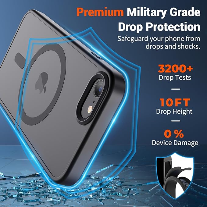 SUPFINE Magnetic for iPhone SE Case 2022 (3rd)/2020 (2nd), iPhone 8 Case (Compatible with MagSafe) (Military Grade Drop Protection) Translucent Matte Phone Cover,Black